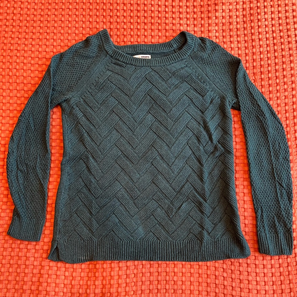 Sonoma Teal Textured Crew Neck Sweater